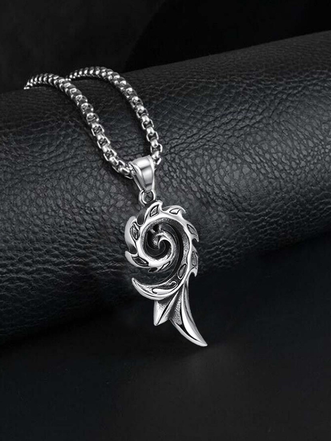 M Men Style Silver-Plated Contemporary Biker Dragon Pendant