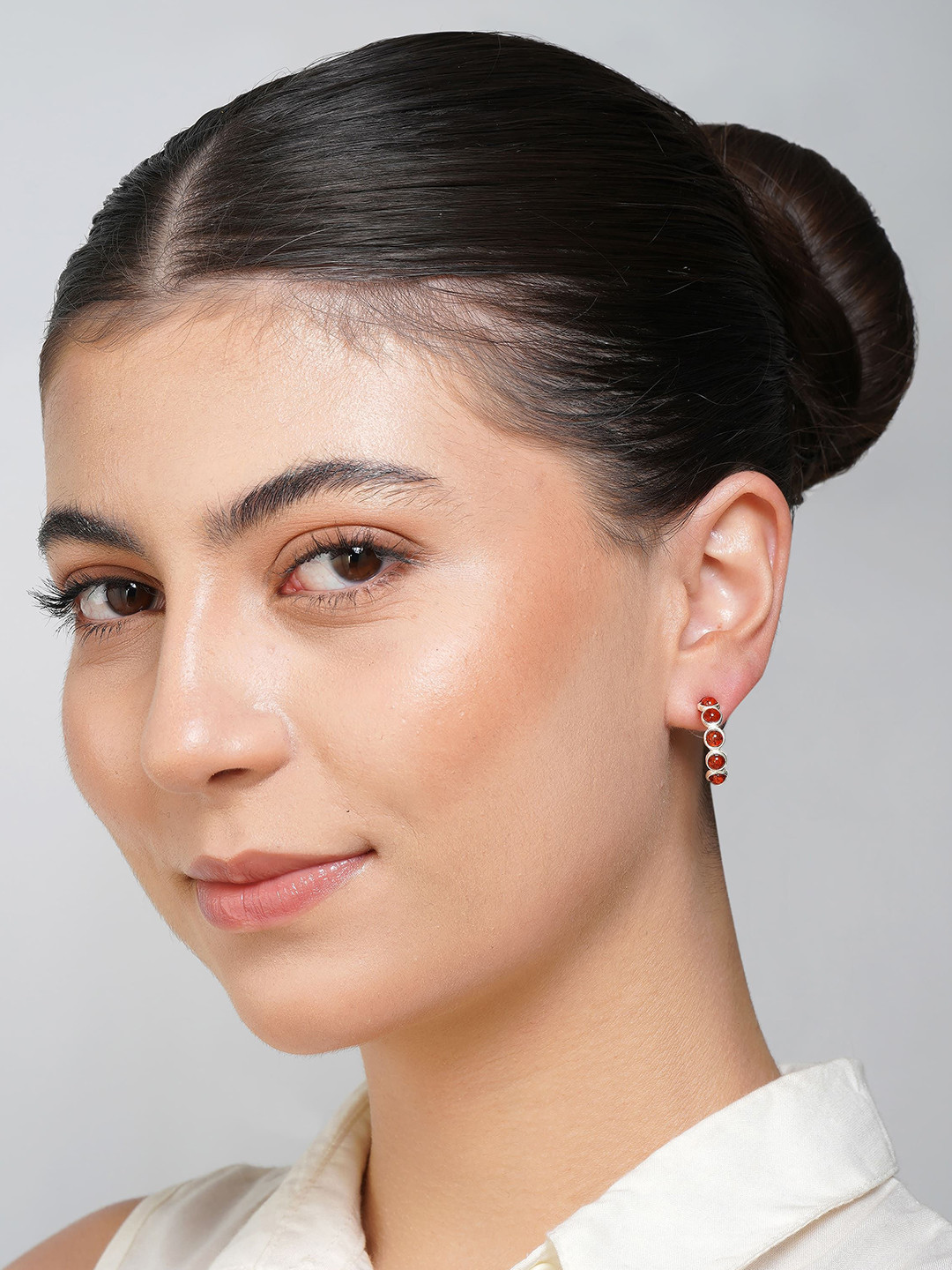 Asteri Shine On Sterling Silver Cognac European Baltic Amber Open Hoop Earrings