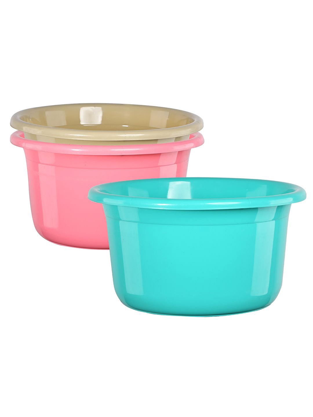 Kuber Industries Green & Pink 3 Pieces Light Weight Bath Tubs