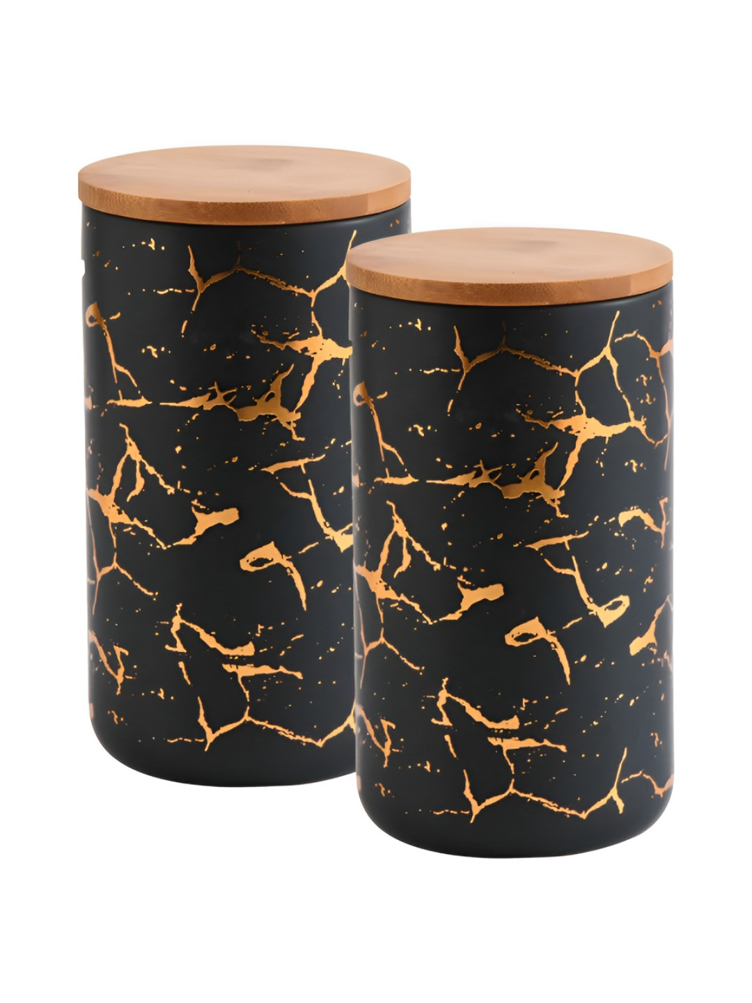 The Better Home Black Marble Ceramic Easy To Clean 2 Piece Clip-On Jar-1L