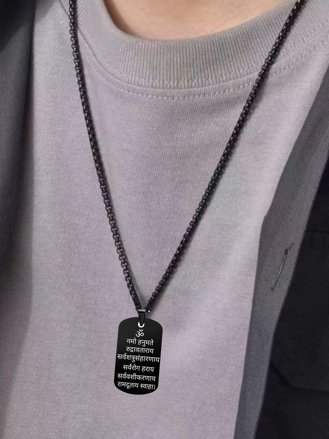 M Men Style Stainless Steel Religious Om Ham Hanumate Pendant With Chain