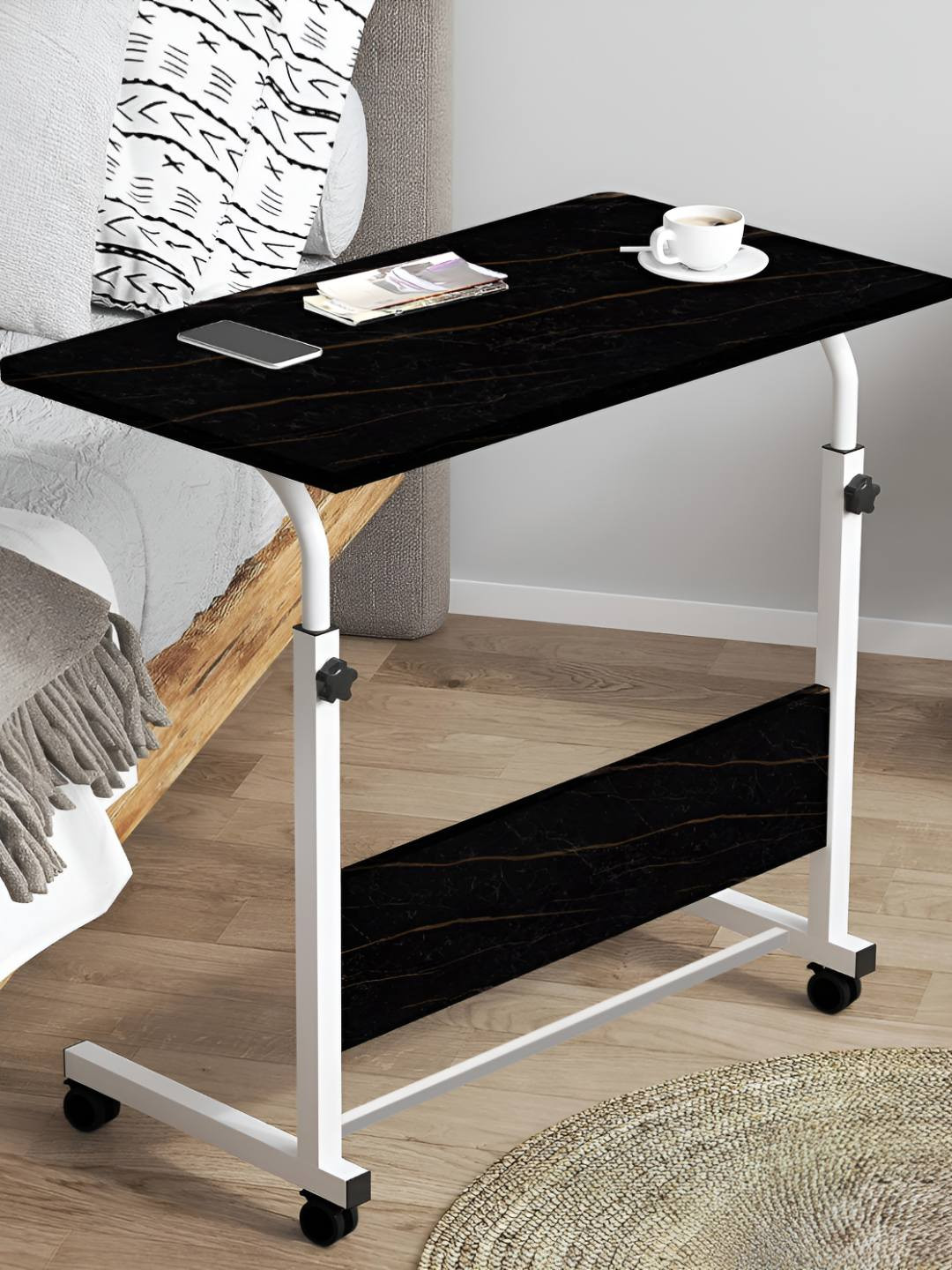 Torche Black Height Adjustable Movable Multipurpose Study Table With Wheels