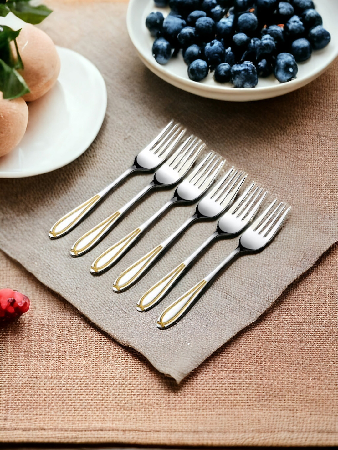 FNS 6 Pcs Gold-Plated Stainless Steel Dinner Fork