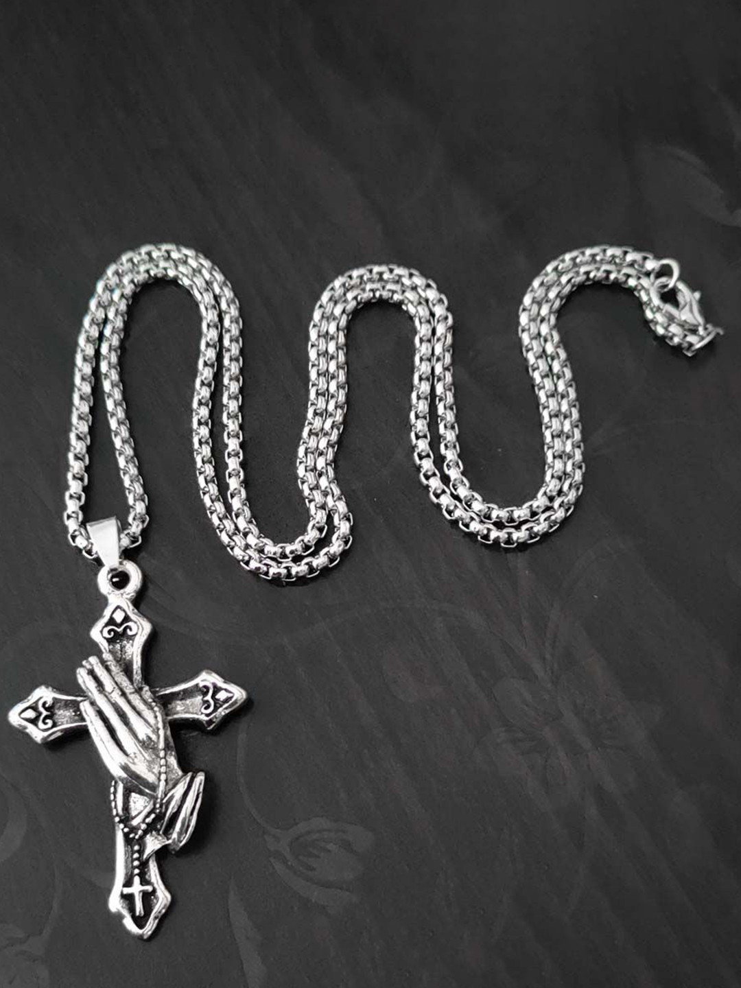 M Men Style Silver-Plated Religious Lord Jesus Prayer Hands Contemporary Pendant