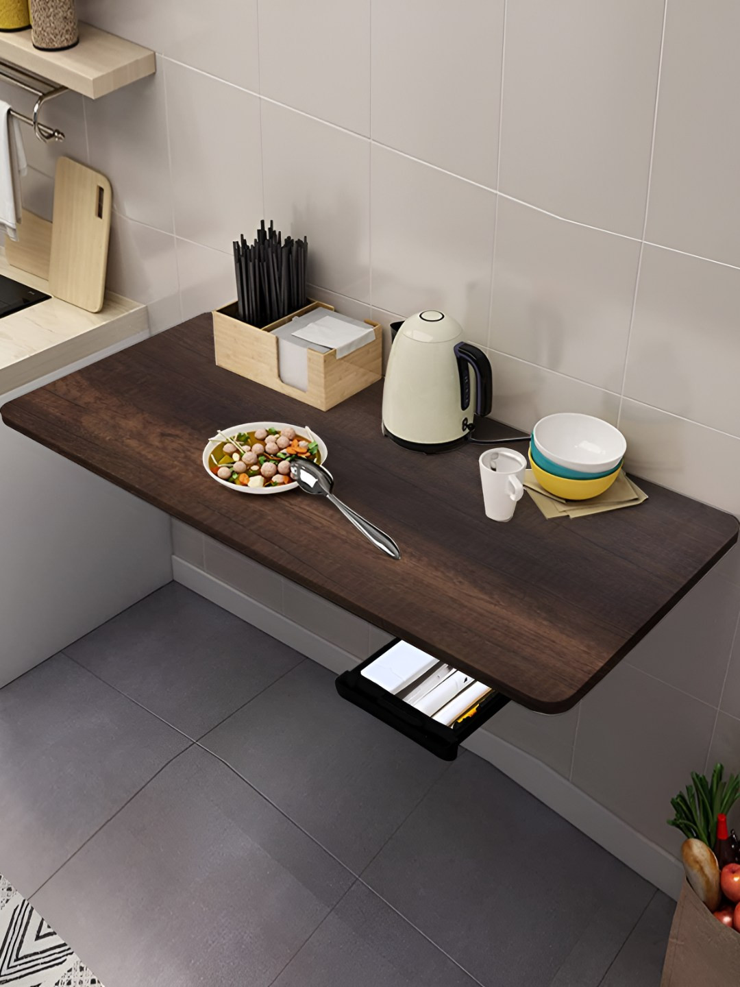 Torche Brown Wooden Wall Mounted Foldable Study Table