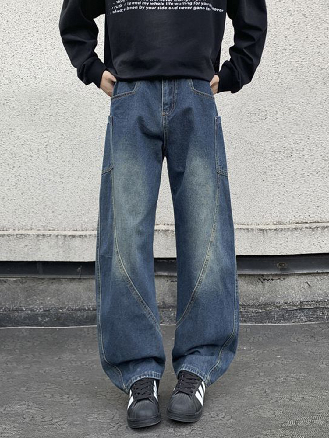 StyleCast x Revolte Men Wide Leg Light Fade Cargo Styles Jeans