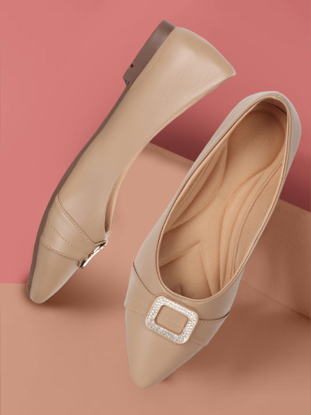 Picktoes Women Beige Synthetic Leather Casual Ballerinas