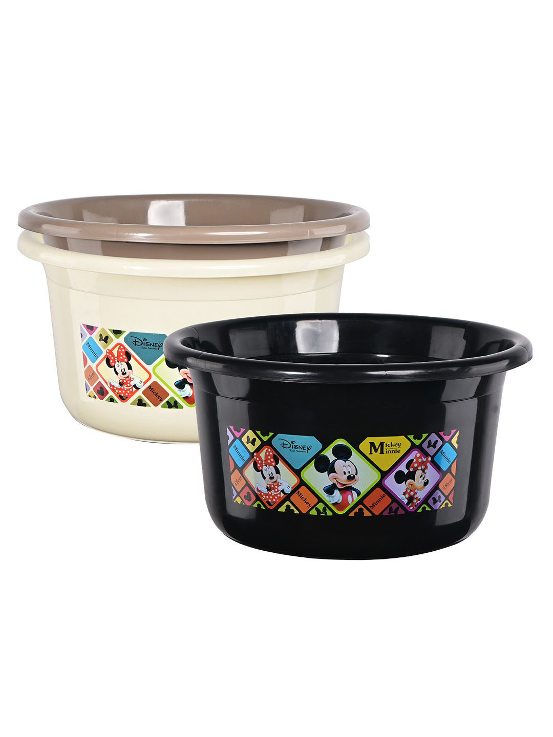 Kuber Industries Black & Brown 3 Pieces Disney Check Printed Light Weight Bath Tubs