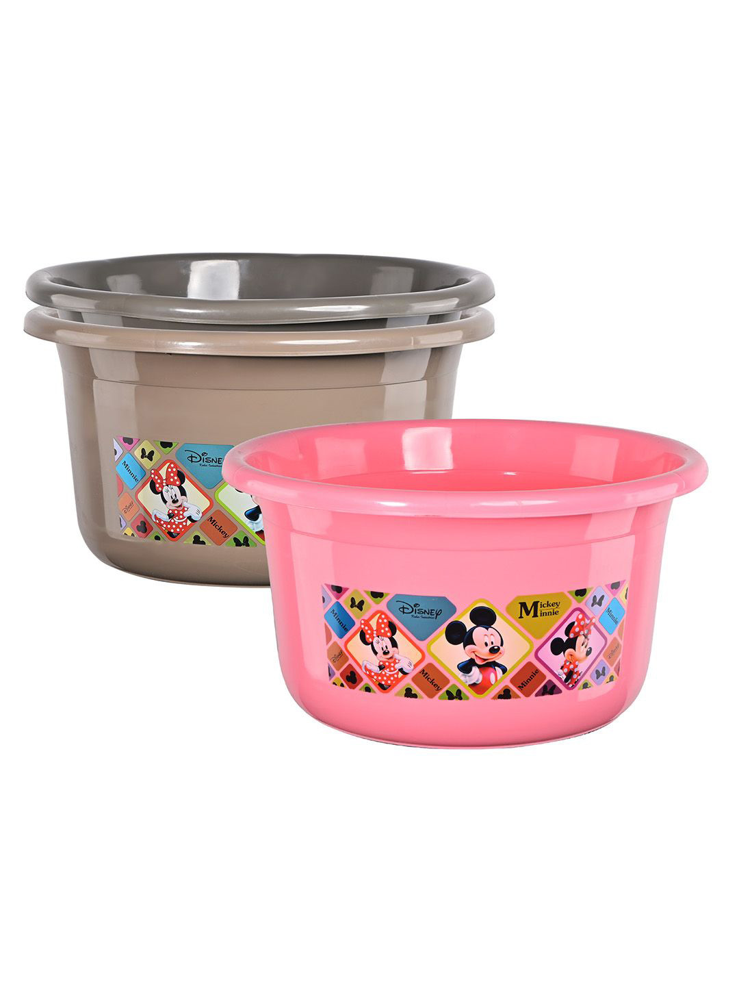 Kuber Industries Pink & Brown 3 Pieces Disney Check Printed Light Weight Bath Tubs