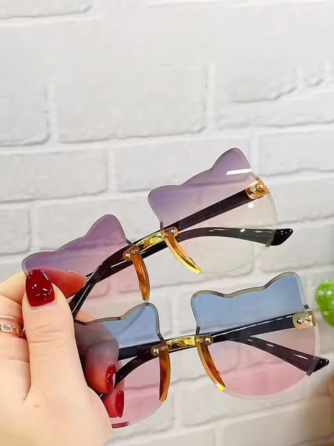 SHOP FRENZY Kids Cateye UV Protected Sunglasses Rimless cat black sunglass