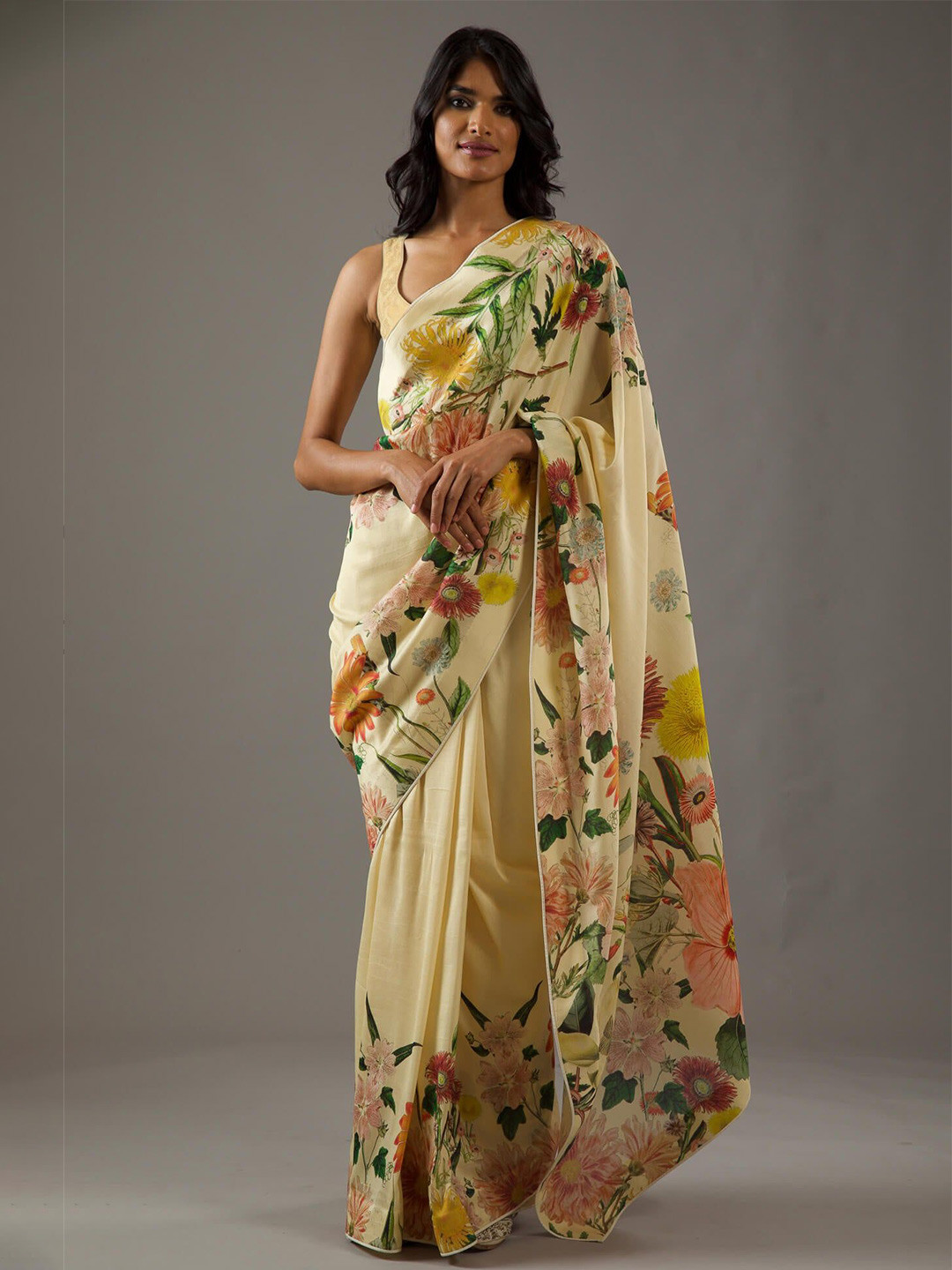 CATCHY FOREVER Floral Silk Saree With Unstitched Blouse Piece