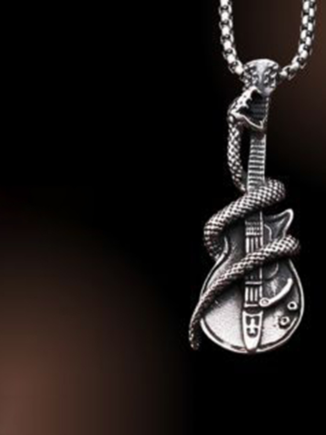 M Men Style Men Silver-Plated Contemporary Shaped Snake Guitar Pendants