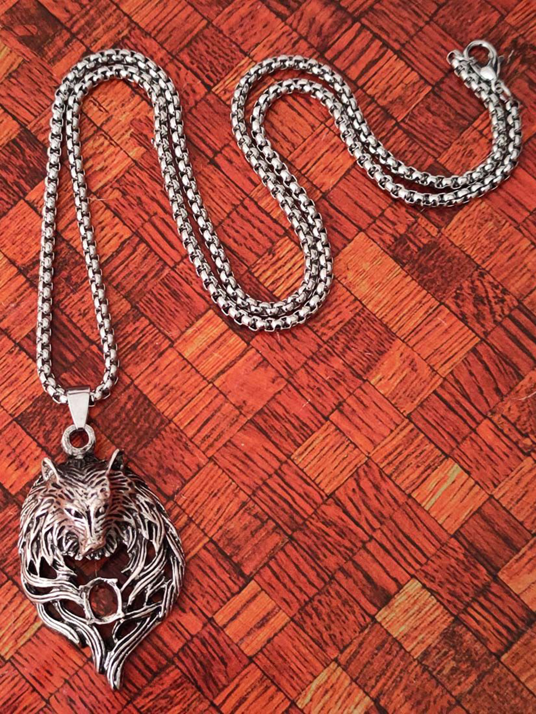 M Men Style Men Silver-Plated Contemporary Biker Wolf Biker Pendant