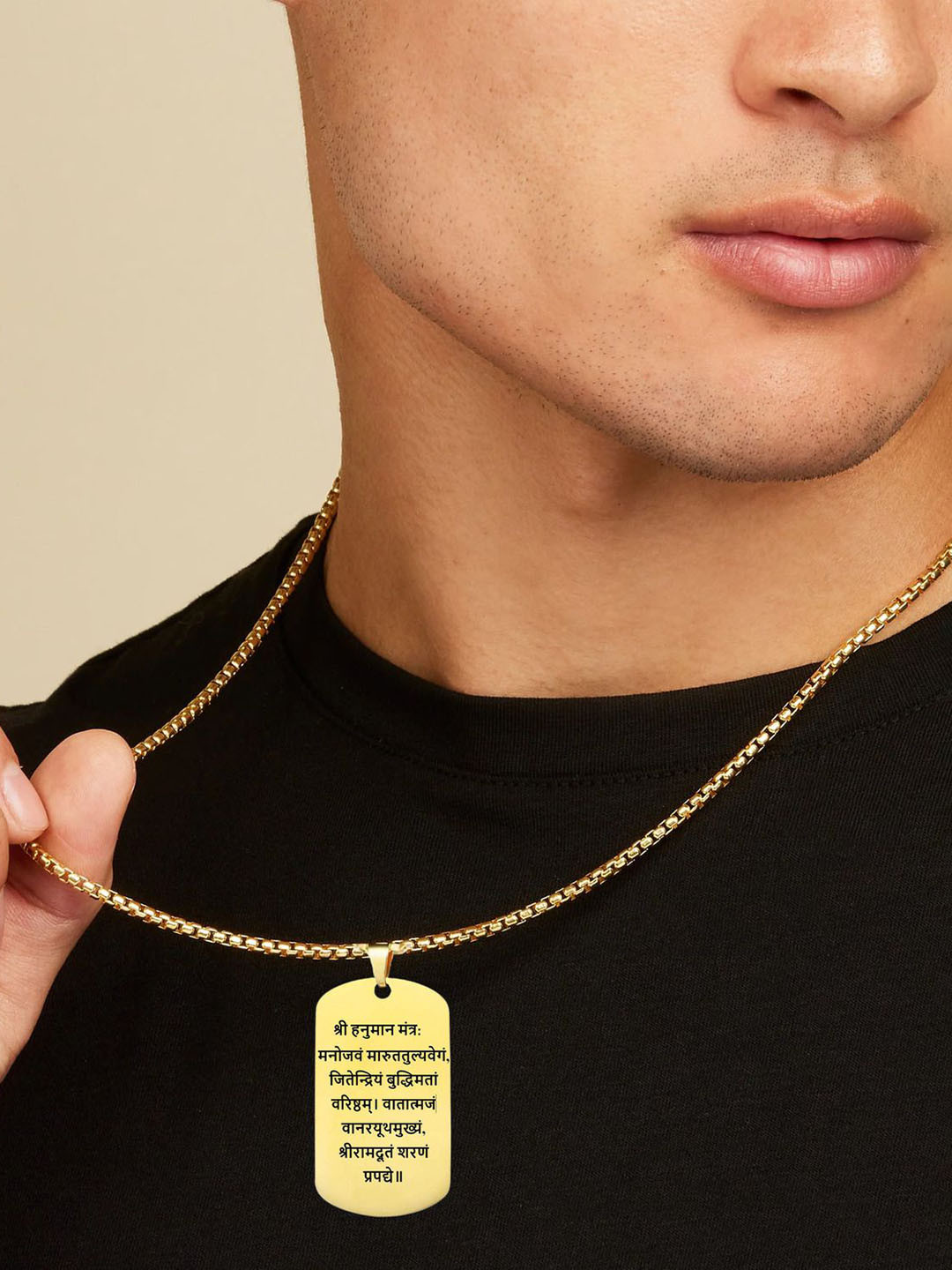 M Men Style Stainless Steel Gold-Plated Om Ham Hanumate Pendants