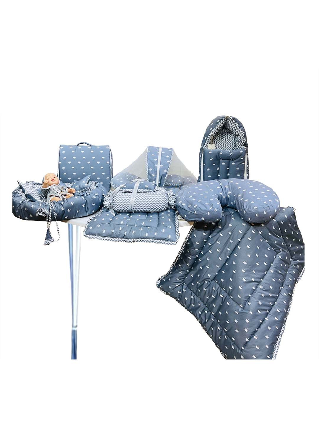 Fareto Infants Grey & White Printed Cotton Baby Bed Set