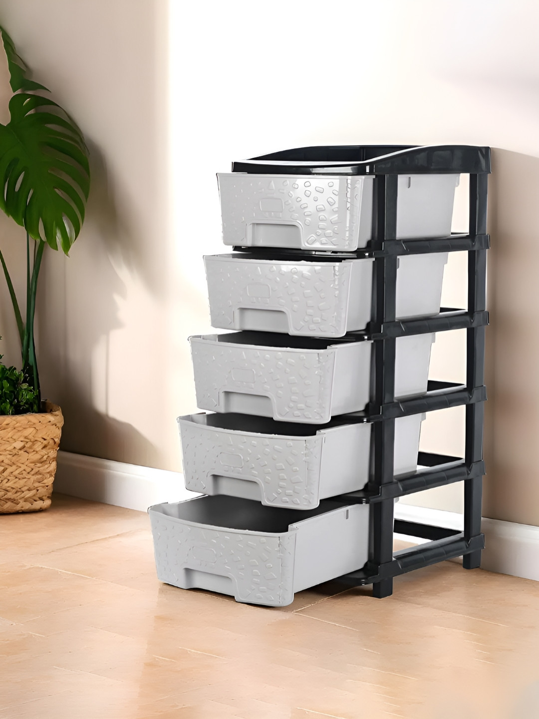 Aura Black 5-Layer & 60 Ltr Plastic Drawer Storage Organiser Modular Kitchen Organisers