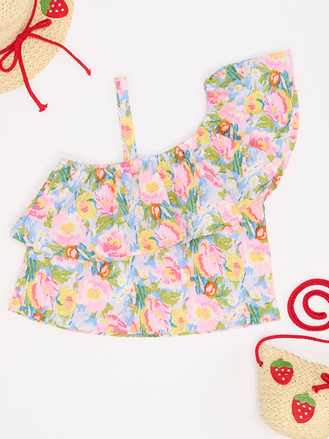 Pantaloons Junior Women Floral One Shoulder Crop Top
