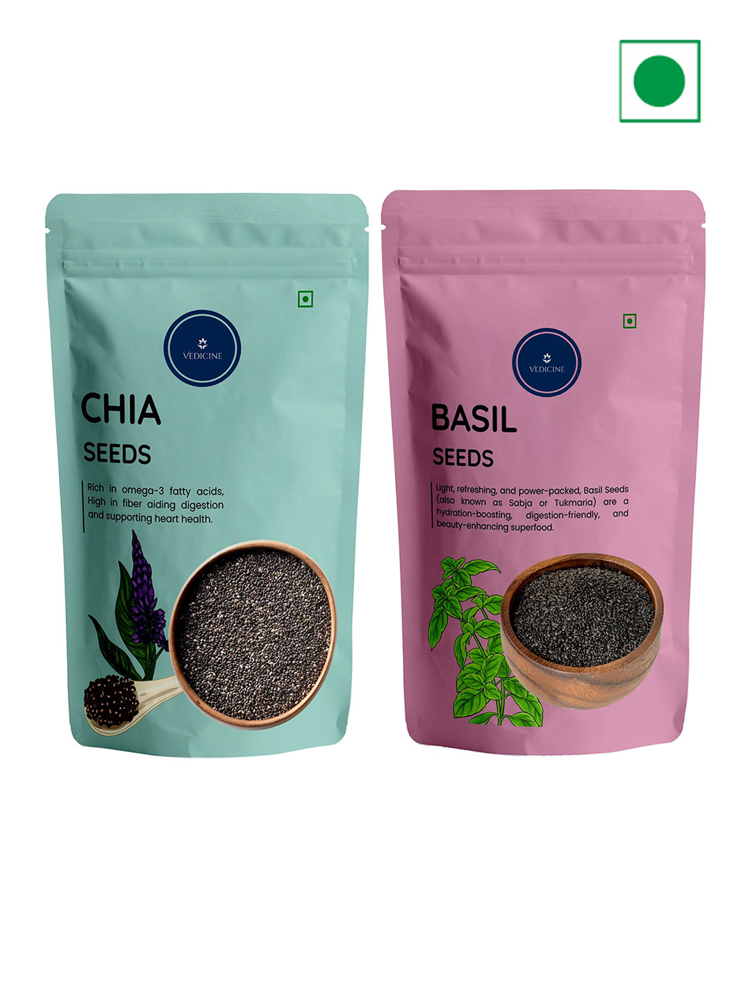 VEDICINE Set Of 2 Chia Basil Seeds - 500g Each