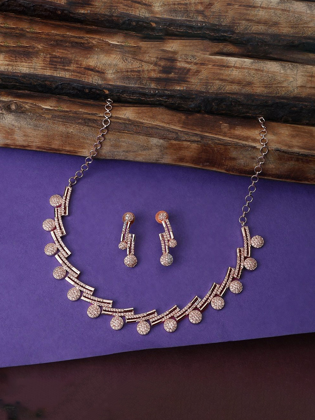 Opal Touch Rose Gold-Plated American Diamond Studded Jewellery Set
