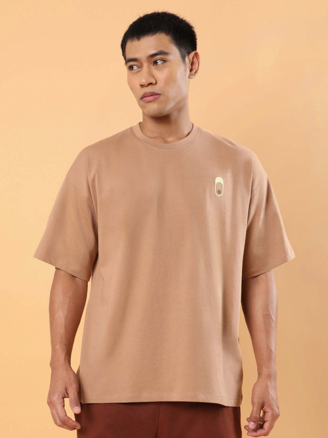 CULT Men Brown Join the Club Oversized fit T-shirt