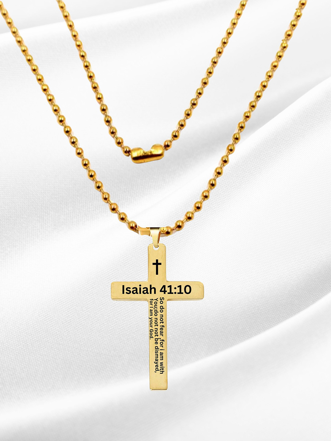 M Men Style Stainless Steel Gold-Plated Bible Verse Cross Geometric Pendant