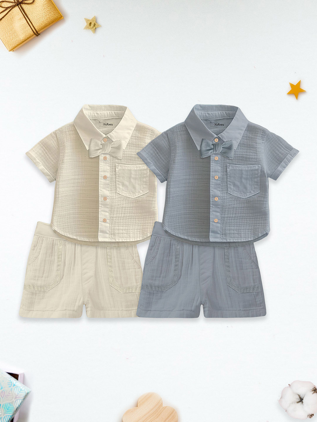 Kidbea Kids Pack Of 2 Pure Linen Shirt With Shorts Clothing Set