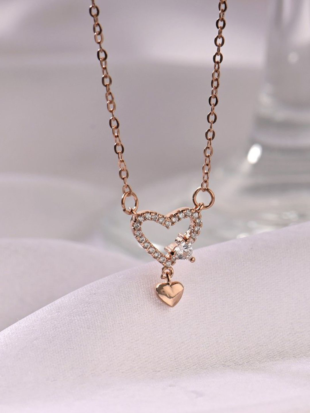 RACHIVA 925 Sterling Silver Linked Hearts Rose Gold Pendant with Link Chain