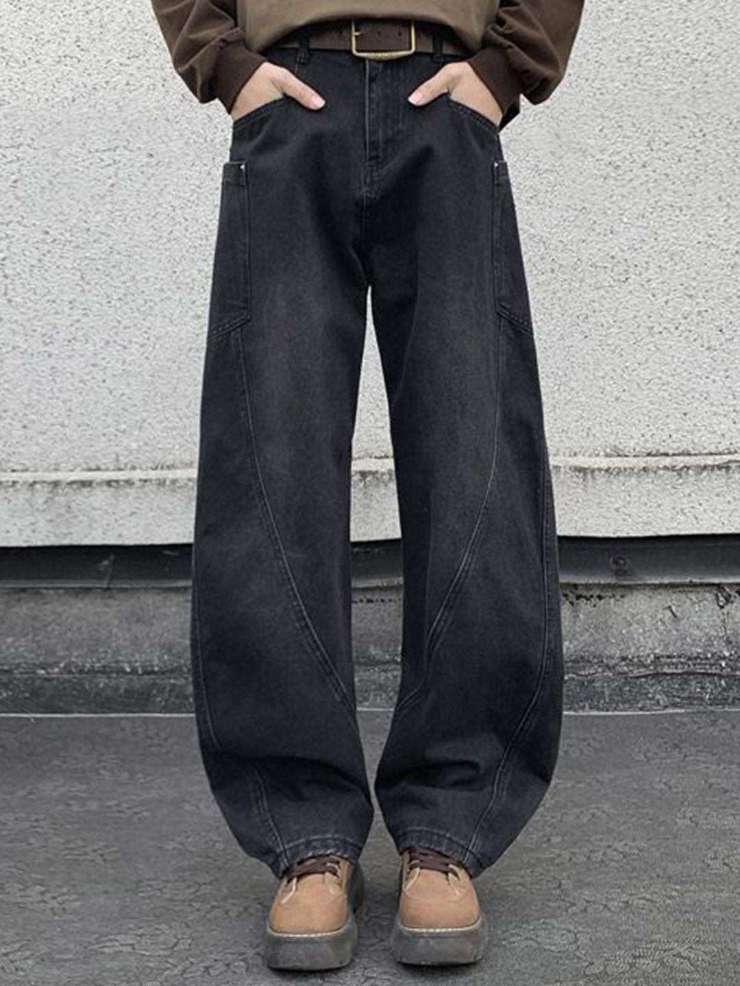 StyleCast x Revolte Men Wide Leg Light Fade Straight Jeans