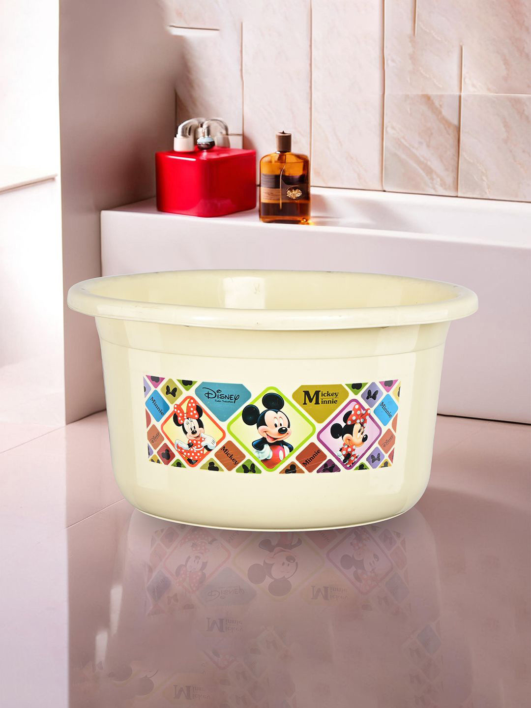 Kuber Industries Cream-Coloured & Black Disney Check Printed Light Weight Bath Tub