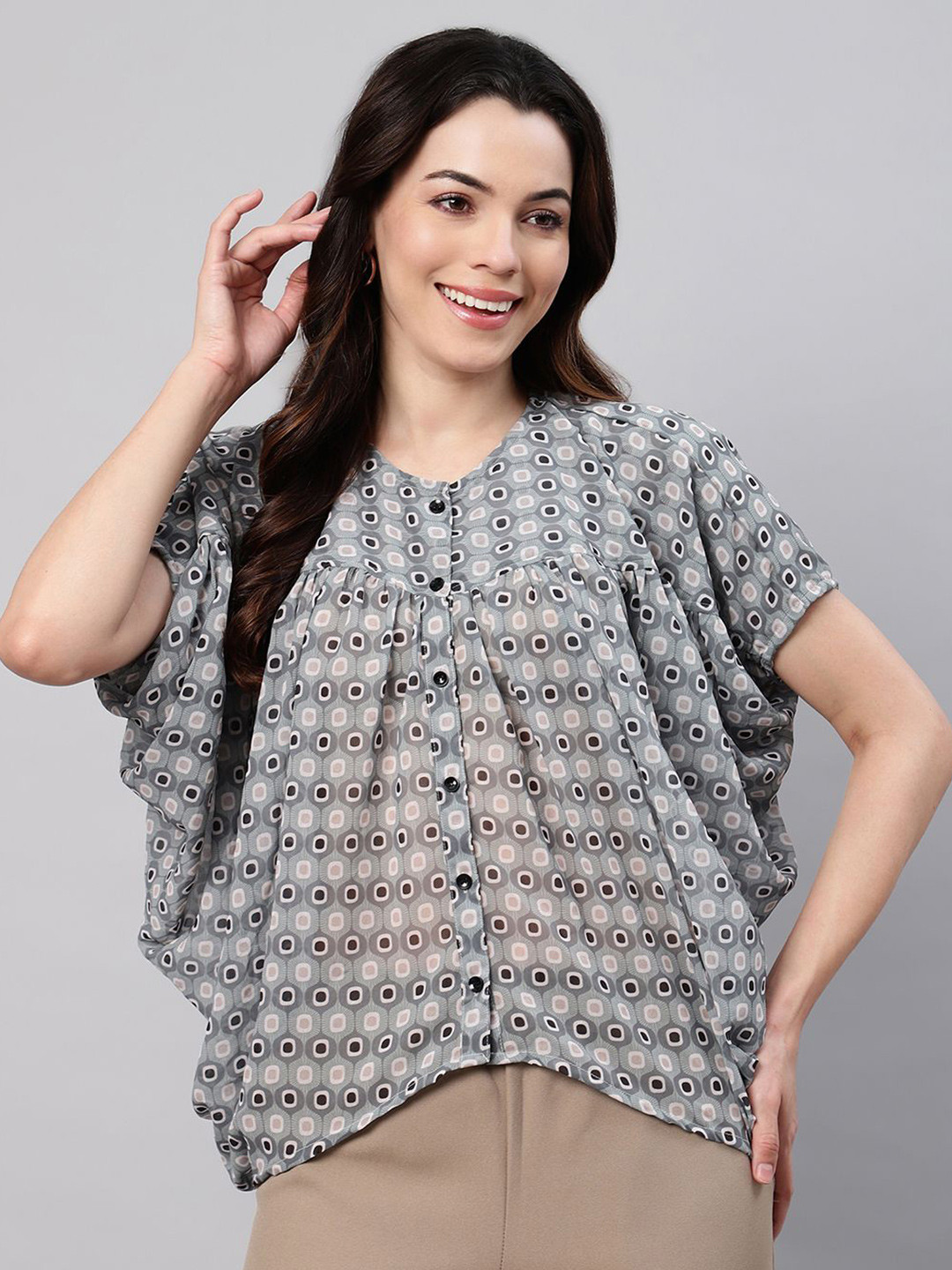 FLAMBOYANT Women Print Short Sleeves Empire Top
