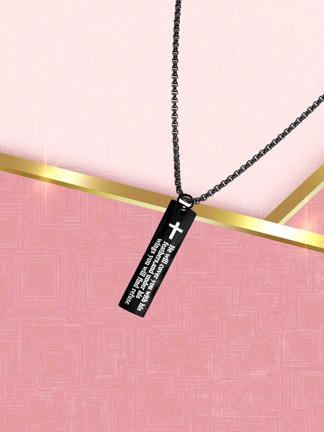 M Men Style Stainless Steel Geometric Christian Bar Necklace Bible Pendant