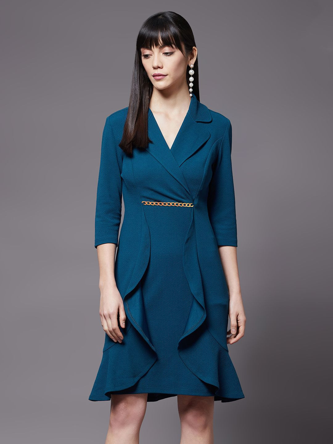 Miss Chase Lapel Collar Ruffles Blazer Dress