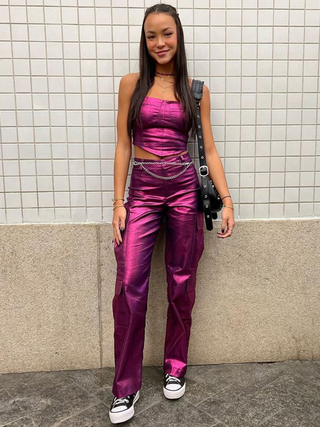 TRENBEE Women Leather Loose Fit High-Rise Trousers