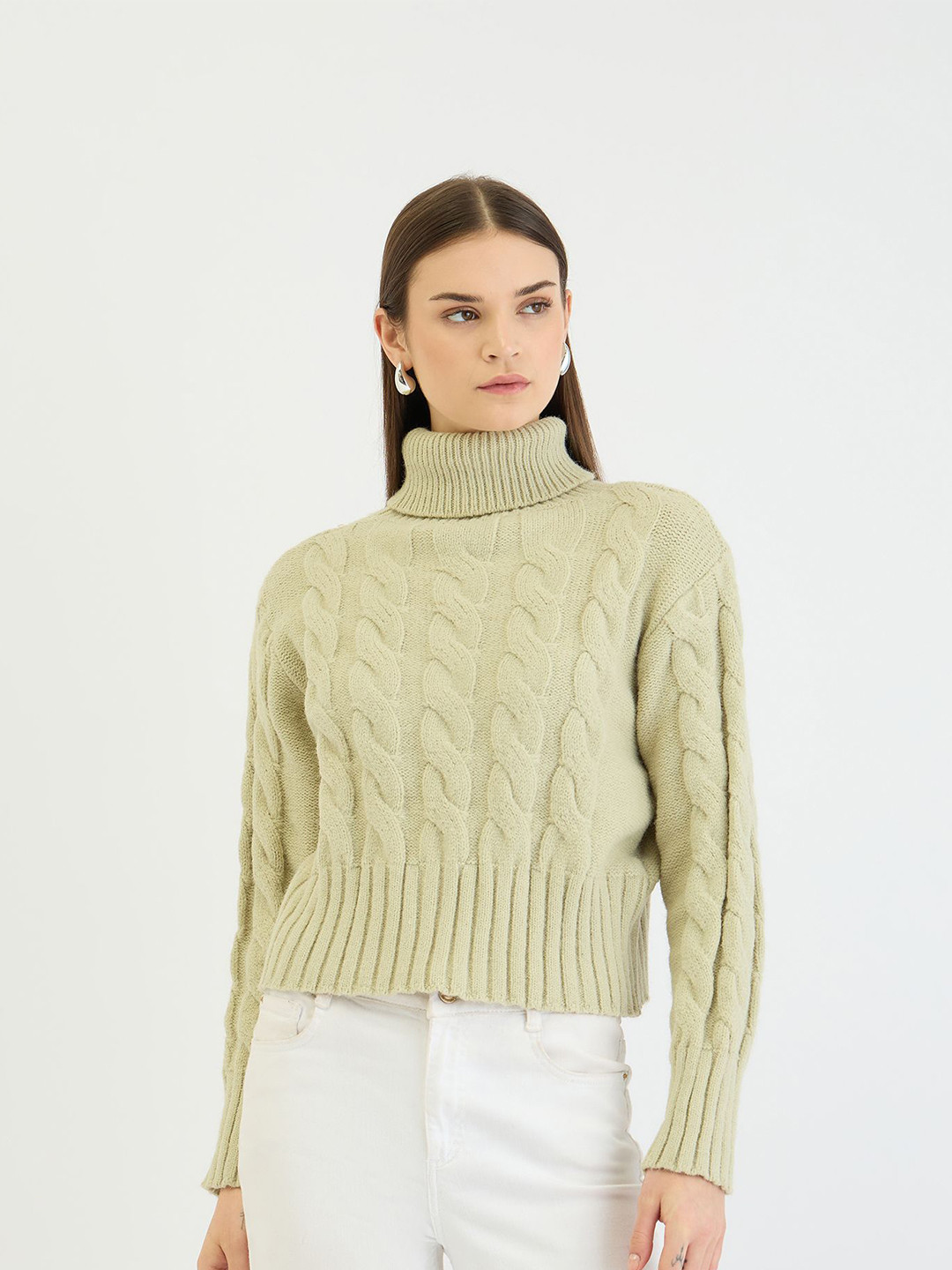 CENTRESTAGE Women Turtle Neck Cable Knit Pullover