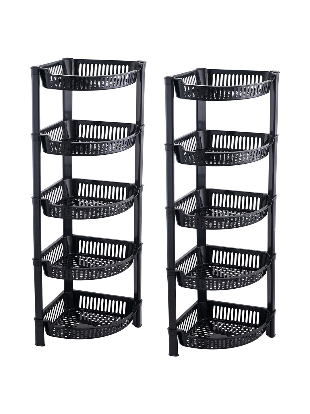 Kuber Industries Black 2 Pieces 5 Tier Folding Plastic Fruit & Vegetable Basket Stands