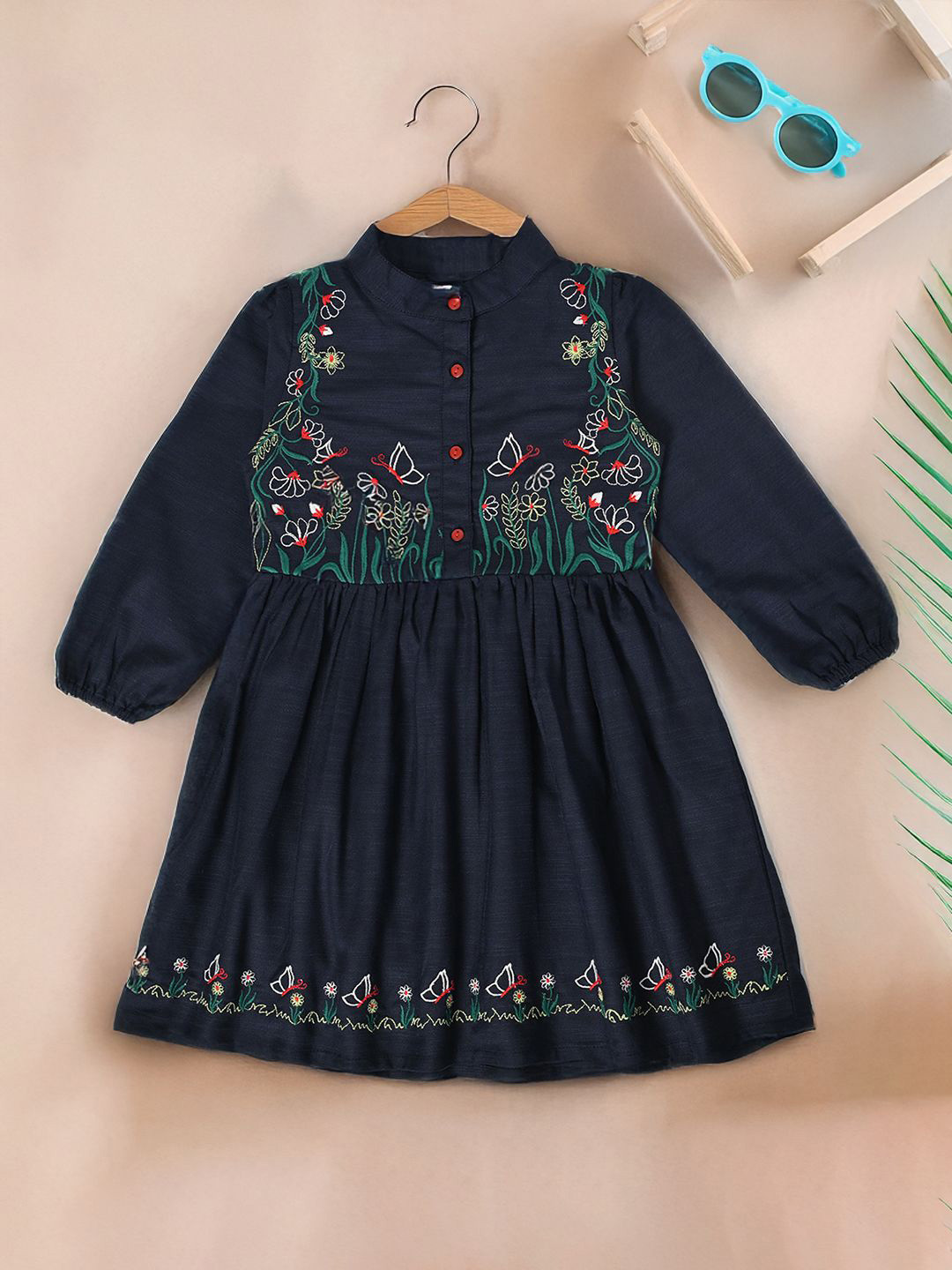 Bella Moda Girl's Cotton Floral Embroidered Fit & Flare Dress