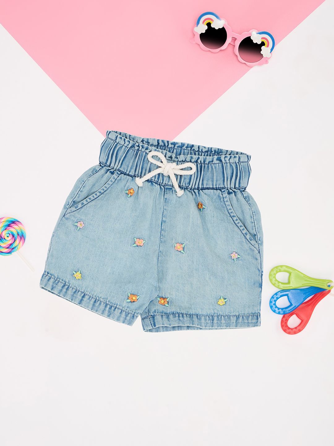 Pantaloons Baby Girl Floral Mid-Rise Denim Shorts