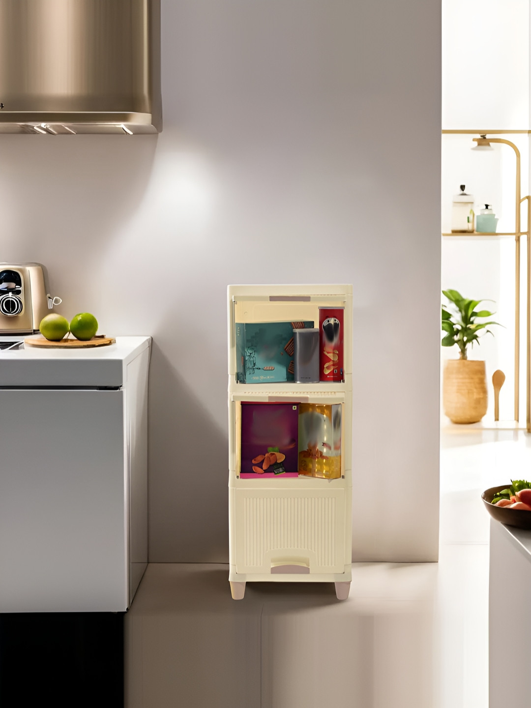 Aura Cream-Coloured 3 Unit Cabinet Storage Organizer Multipurpose Folding Storage Rack