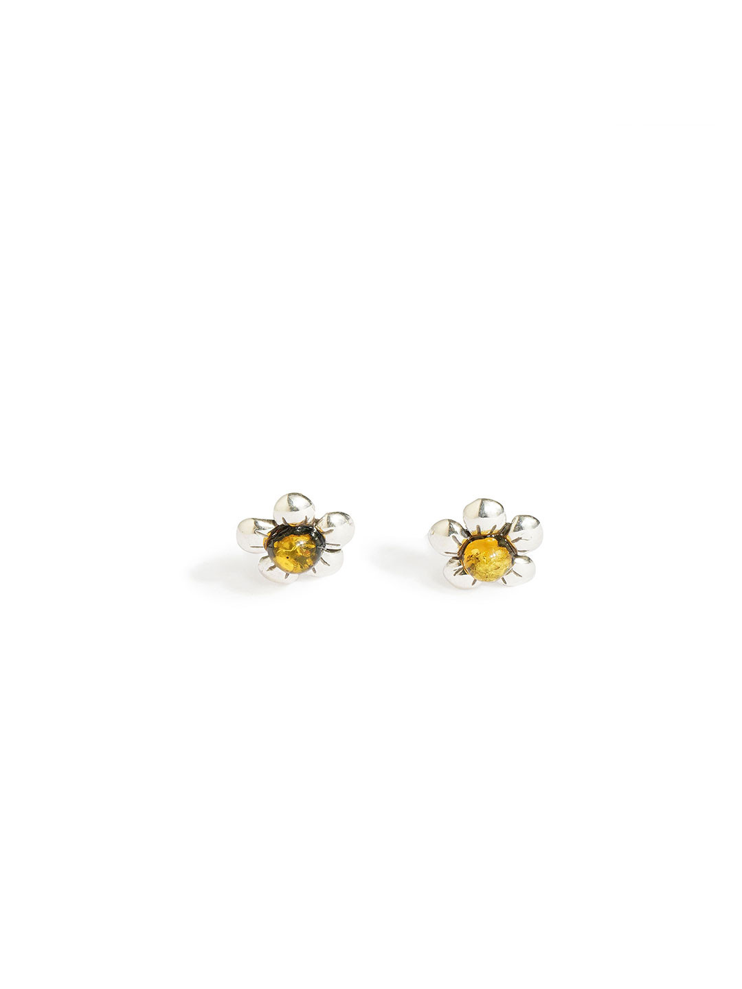 Asteri Shine On 925 Sterling Silver European Baltic Amber Fluer Small Flower Studs