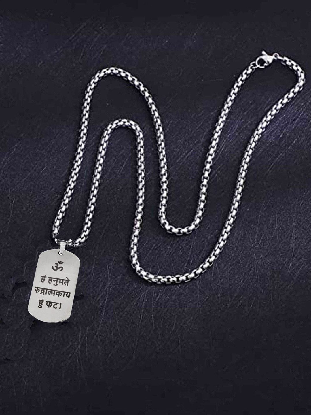 M Men Style Men Stainless Steel Silver-Plated Om Ham Hanumate Pendants With Chain