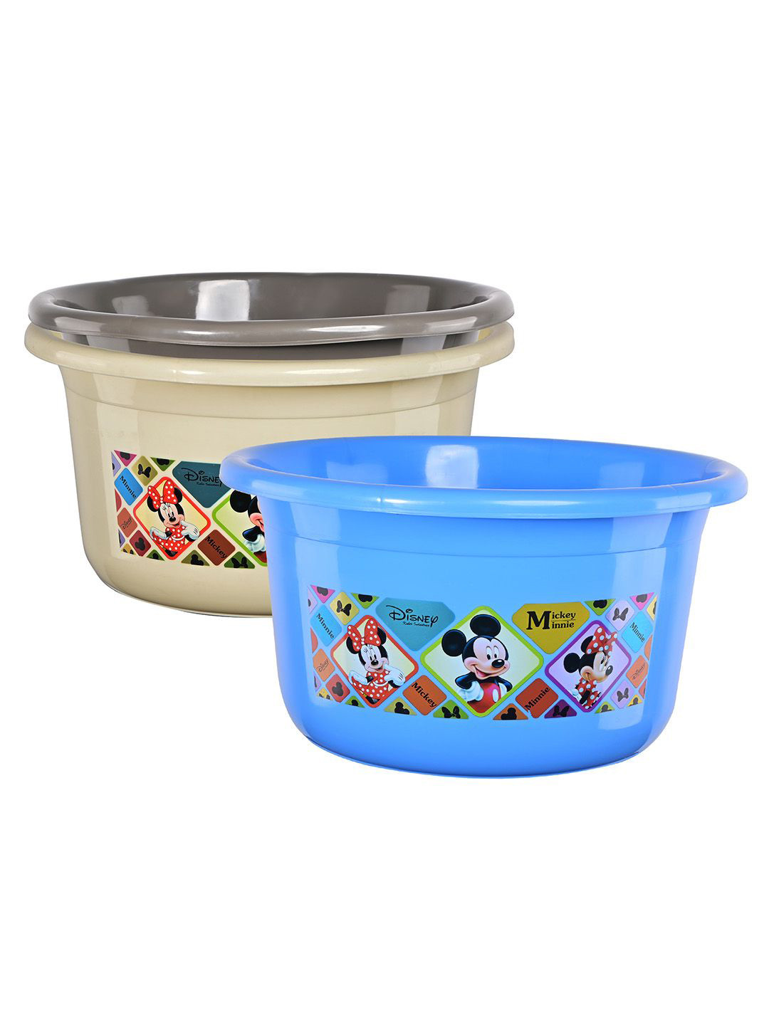 Kuber Industries Blue & Beige 3 Pieces Disney Check Printed Light Weight Bath Tubs