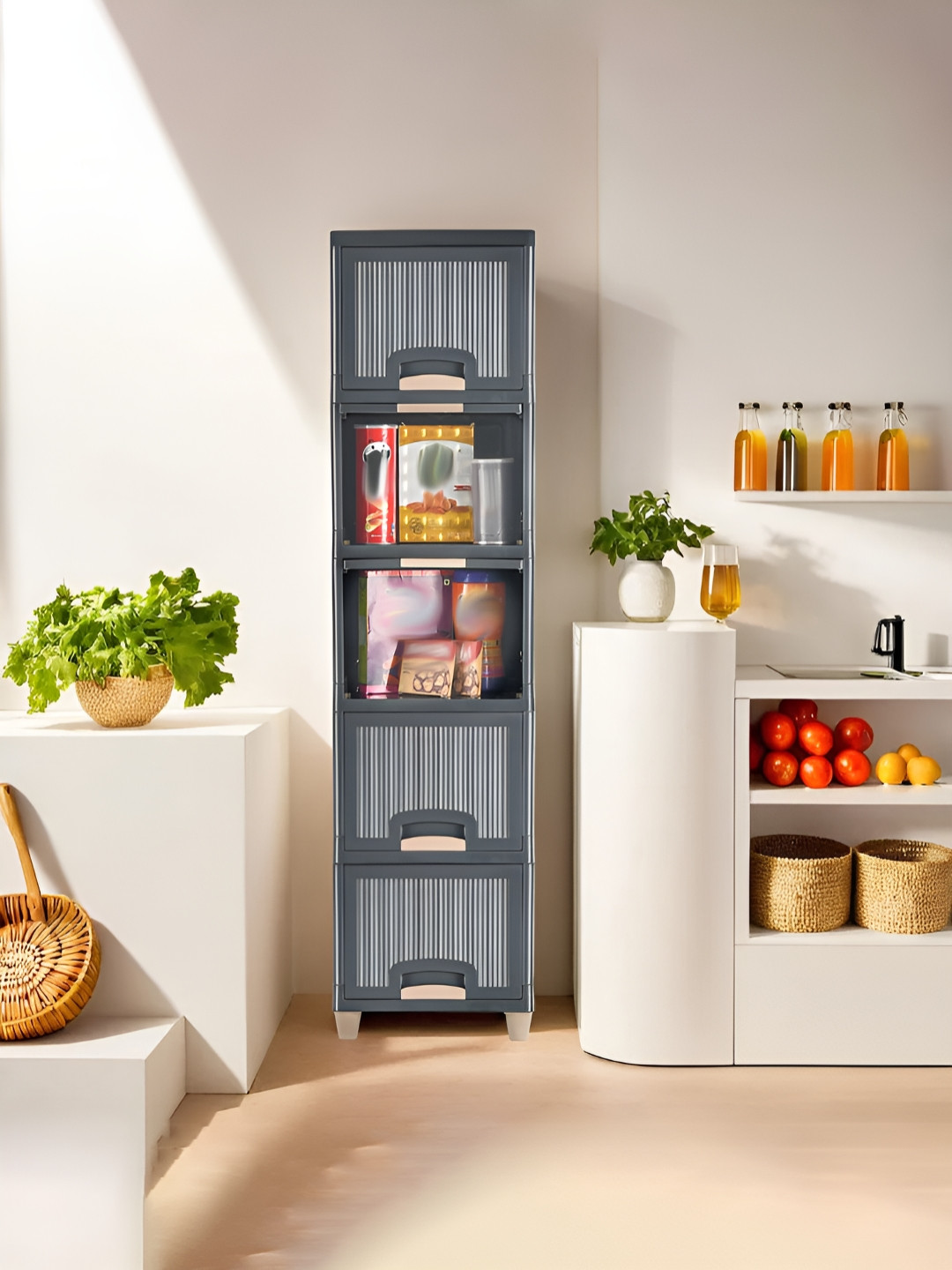 Aura Grey 5 Unit Cabinet Storage Drawer Organizer Multipurpose Folding Storage Rack