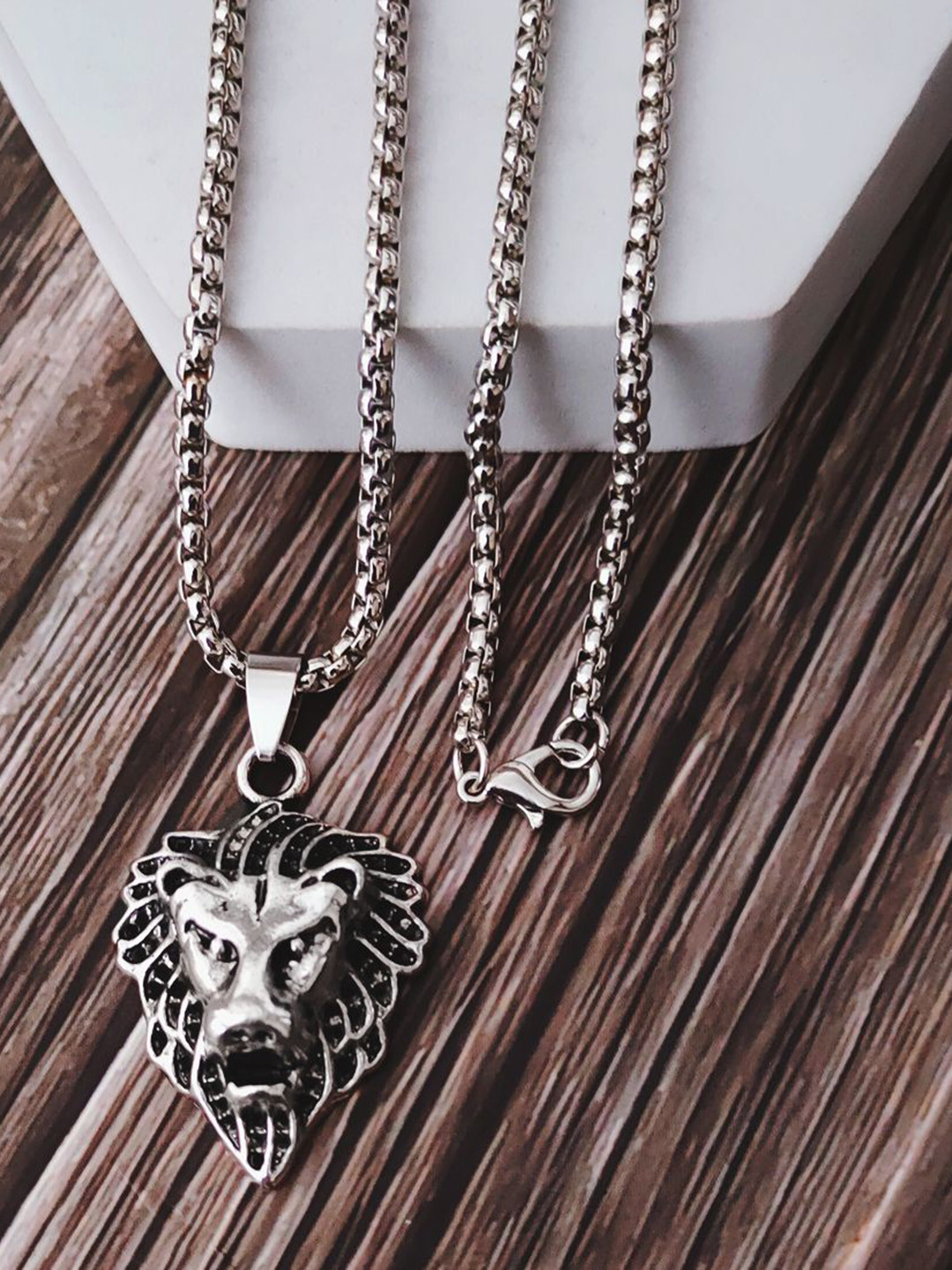 M Men Style Silver-Plated Lion Head Face Pendants