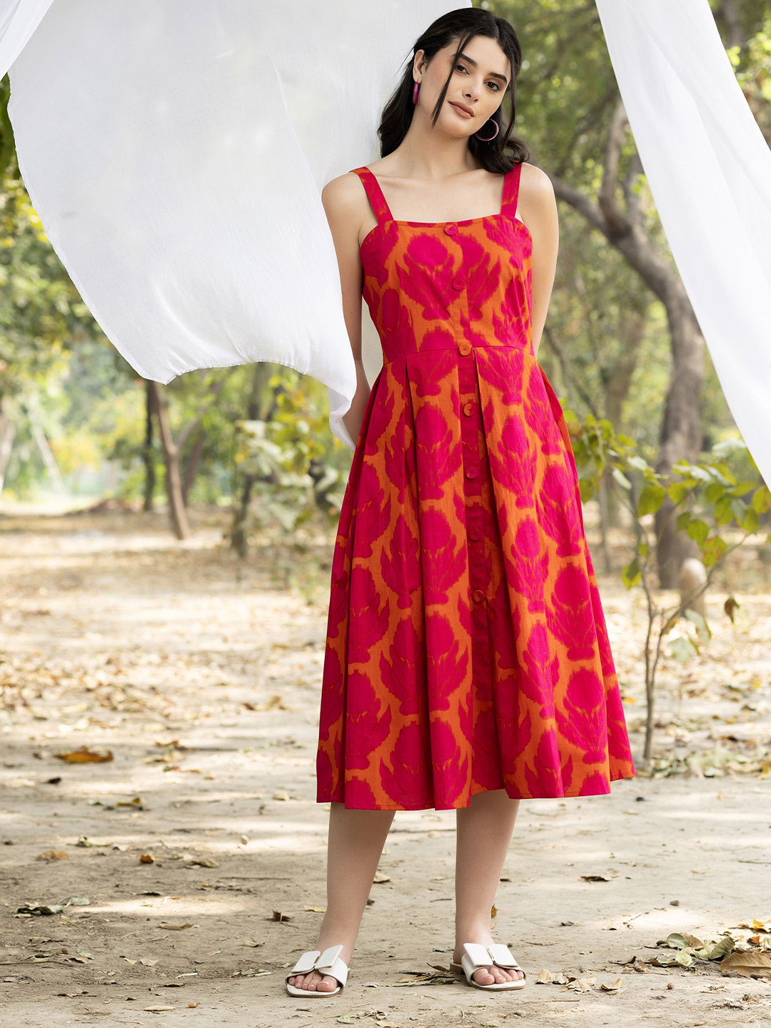 MABISH by Sonal Jain Women Strappy Box Pleat Midi Dress