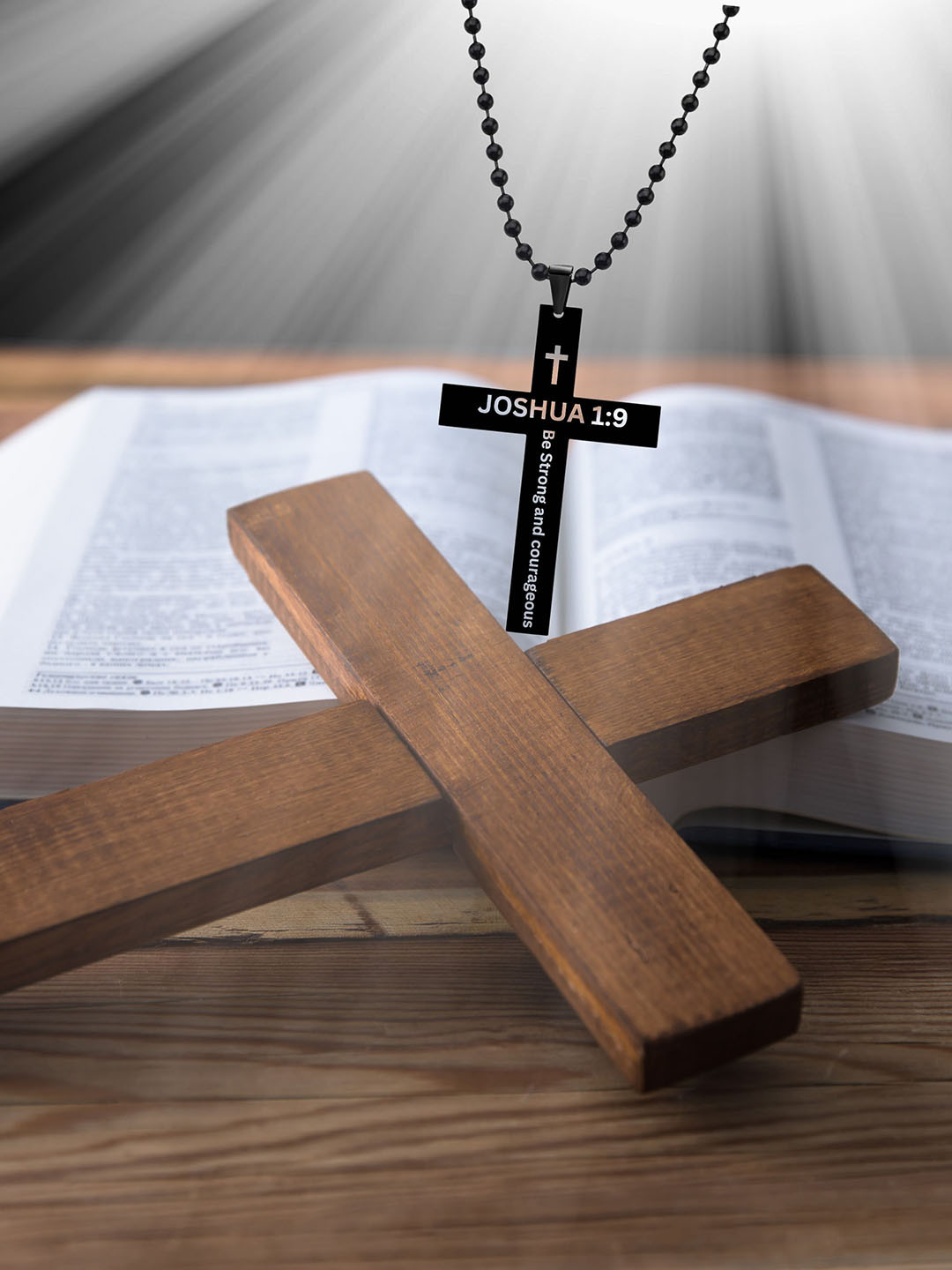 M Men Style Stainless Steel Bible Verse Cross Geometric Pendants With Chain