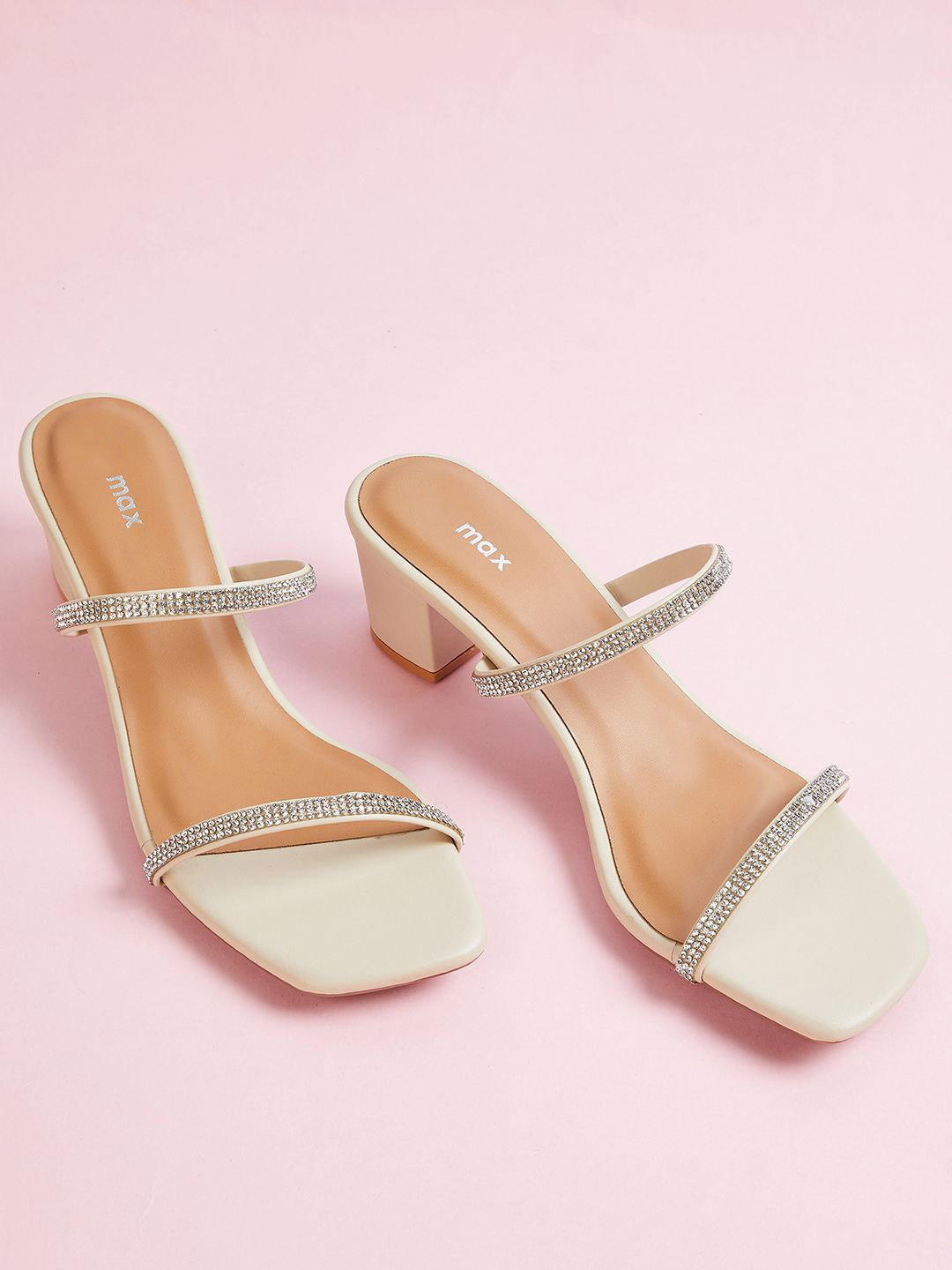 max Embellished PU Block Heels Sandals