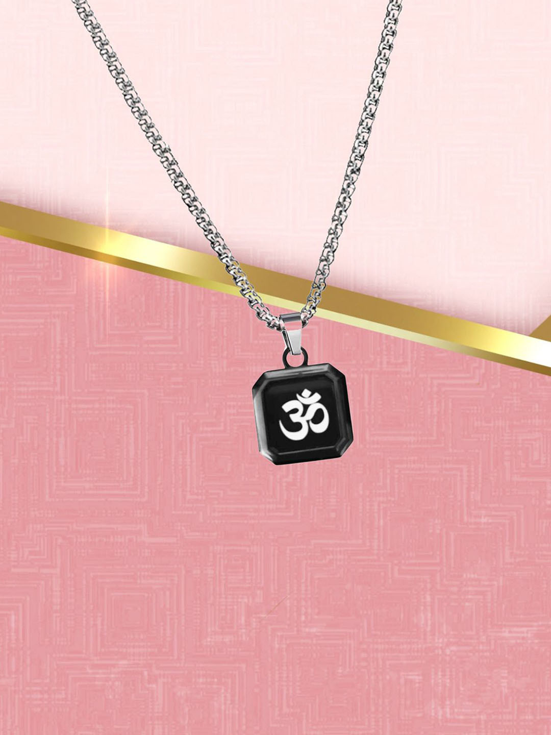 M Men Style Stainless Steel Silver-Plated Religious Lord Shiv Om Aum Pendants