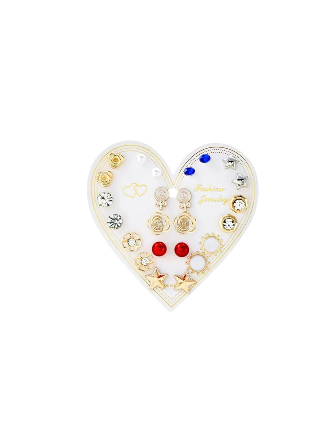 flavouredlove Set Of 12 Stainless Steel Artificial Stones Studded Floral Shaped Studs