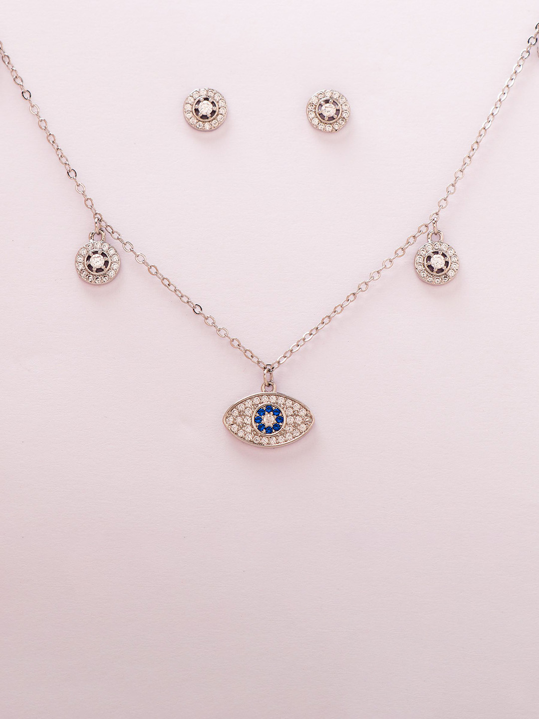 Archies Stainless Steel Silver-Plated Stone-Studded Jewellery Set