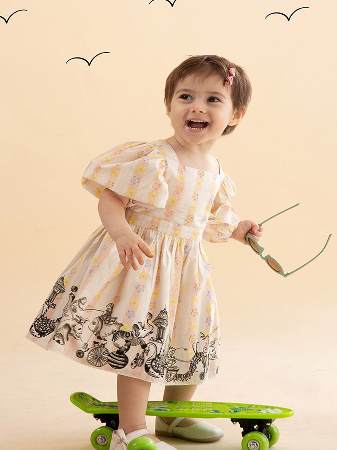THE BABY TRUNK Girls Floral Print Organic Cotton Fit & Flare Dress